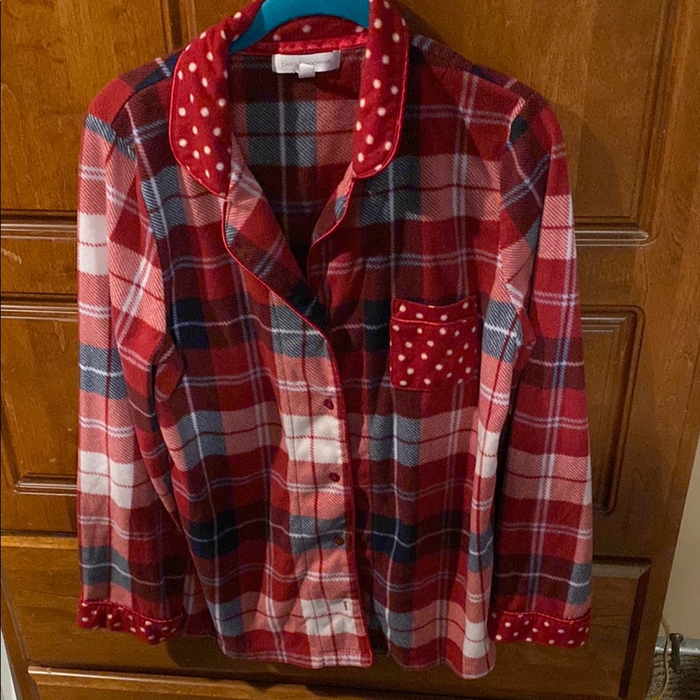 Carol Hochman Plaid Red and Blue Button-Up Pajama Top